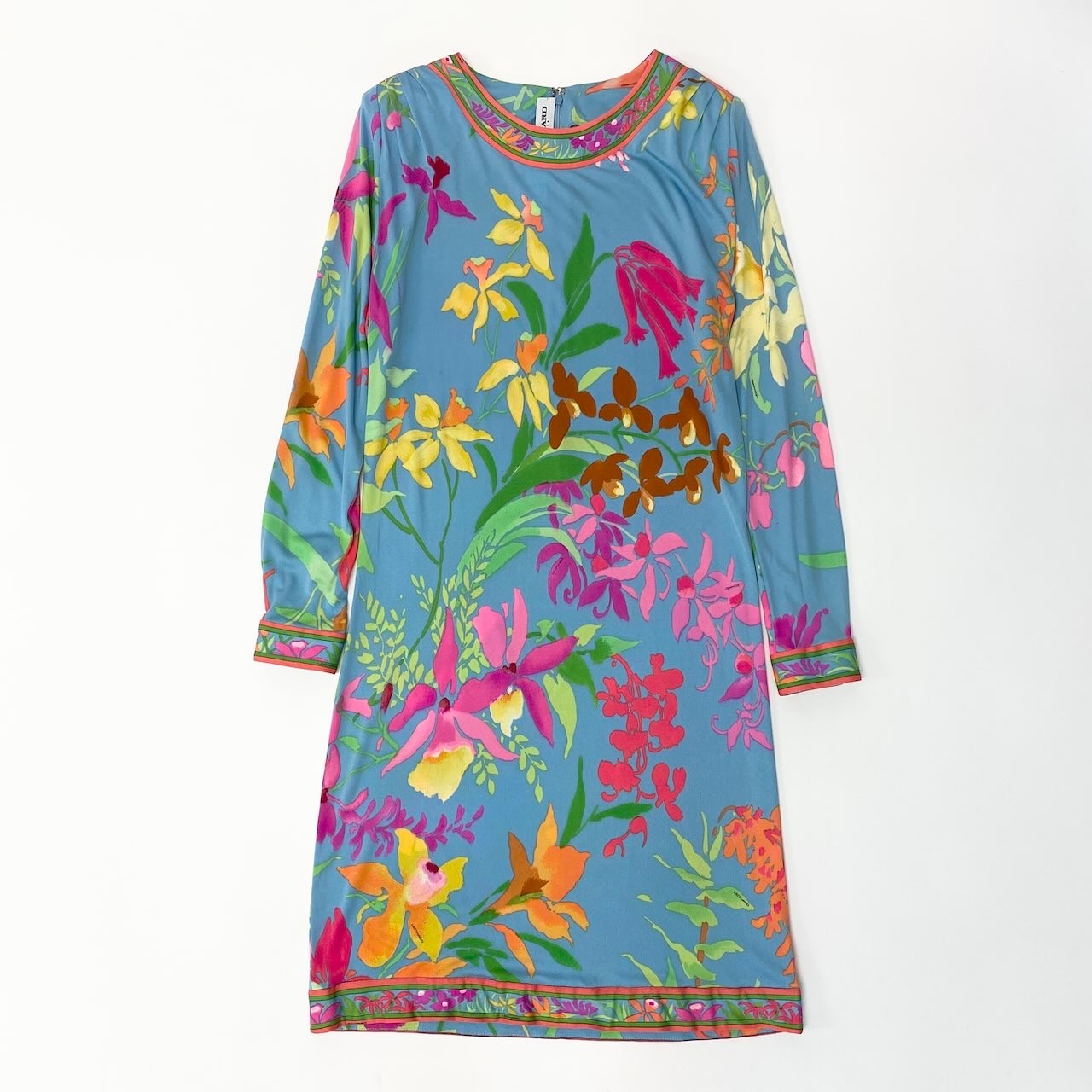 4c29 LEONARD レオナール ロングスリーブワンピース シルクワンピース 美しい花柄プリント 42サイズ マルチカラー シルク100％ レディース 女性用u02t