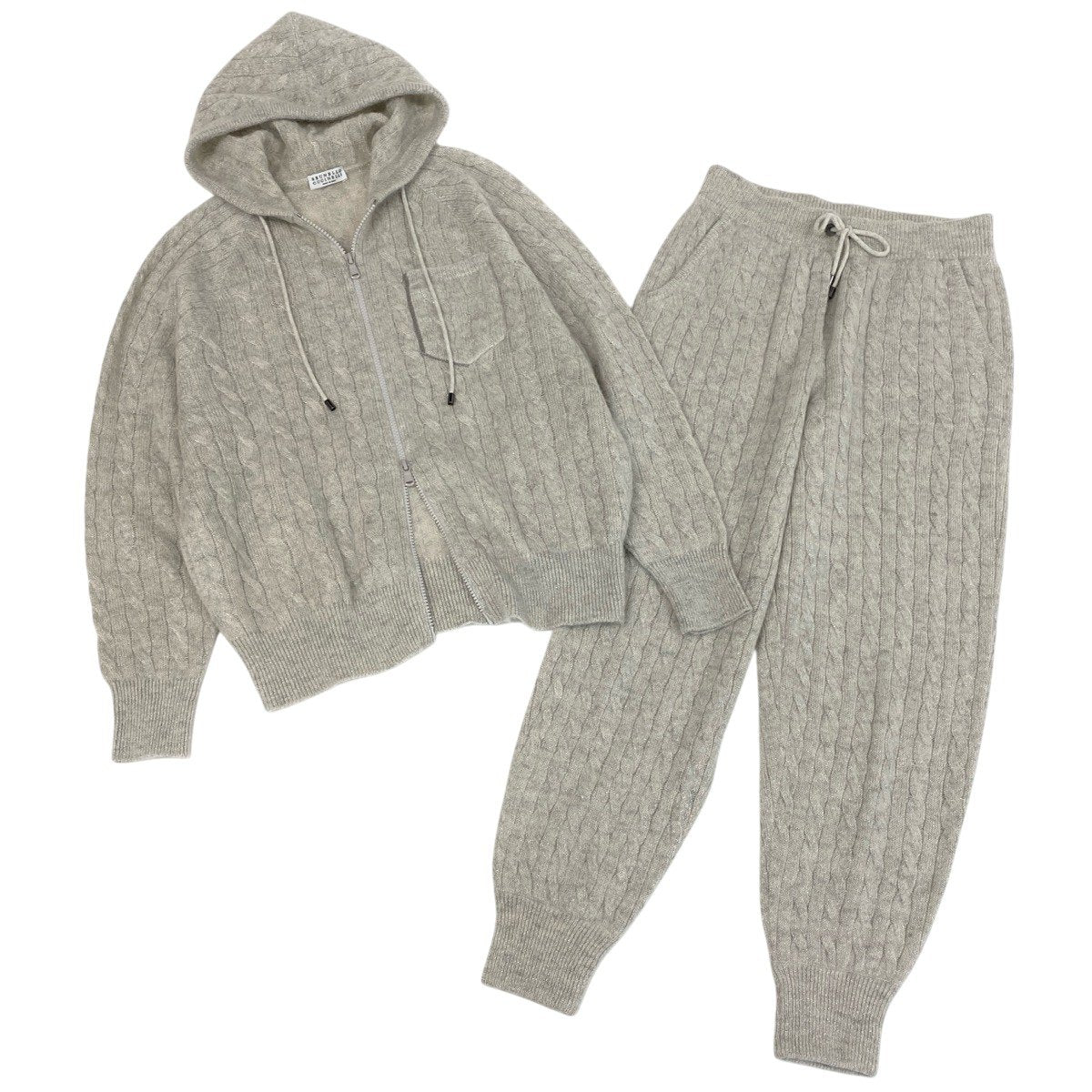 6g2 《美品》 BRUNELLO CUCINELLI ブルネロクチネリ モヘア ラメニット セットアップ パーカー サイズXS ホワイトグレーt18r