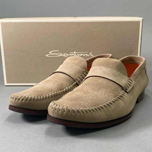 6i18 Santoni サントーニ イタリア製 スウェード ローファー スリッポン シューズ 9547 7 グレージュ スエード レザー メンズk02i