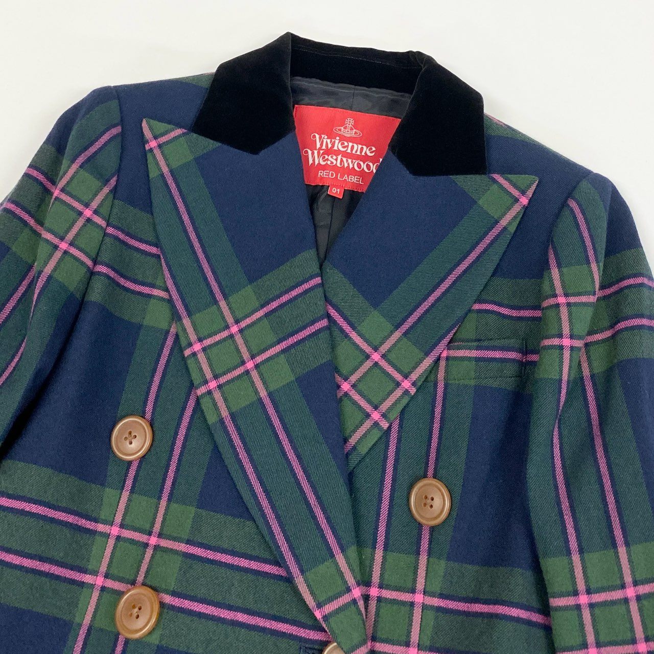57a13 【美品】 Vivienne Westwood RED LABEL ヴィヴィアンウエストウッド レッドレーベル ダブルブレスト テーラードジャケット チェック柄 裏地総柄 レディース 女性用 16-12-412003 サイズ01 マルチカラーo07t