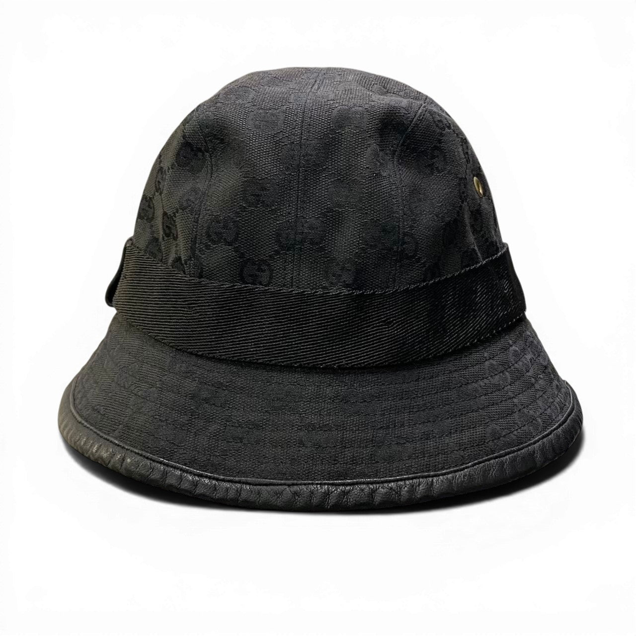 c18 GUCCI グッチ ゴールドプレート GGキャンバス バケットハット Gold Plate GG Canvas Bucket Hat サイズM ブラック 帽子 イタリア製