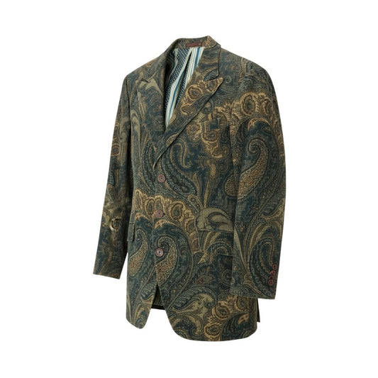 30K18 ETRO エトロ イタリア製 テーラードジャケット コーデュロイジャケット ペイズリー柄 裏地総柄 メンズ 紳士服 48 ダークグリーン系u02t
