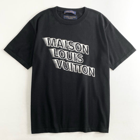 74g2 【美品】 大きいサイズ LOUIS VUITTON ルイヴィトン 21年モデル プリント 半袖ニット カットソー Tシャツ クルーネック HLN31W XLサイズ ブラック コットン シルク イタリア製