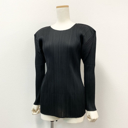 75i8 PLEATS PLEASE ISSEY MIYAKE プリーツプリーズ イッセイミヤケ 日本製 長袖プリーツカットソー ロングスリーブ トップス プルオーバー PP04-JK602 3 ブラック レディースo07t