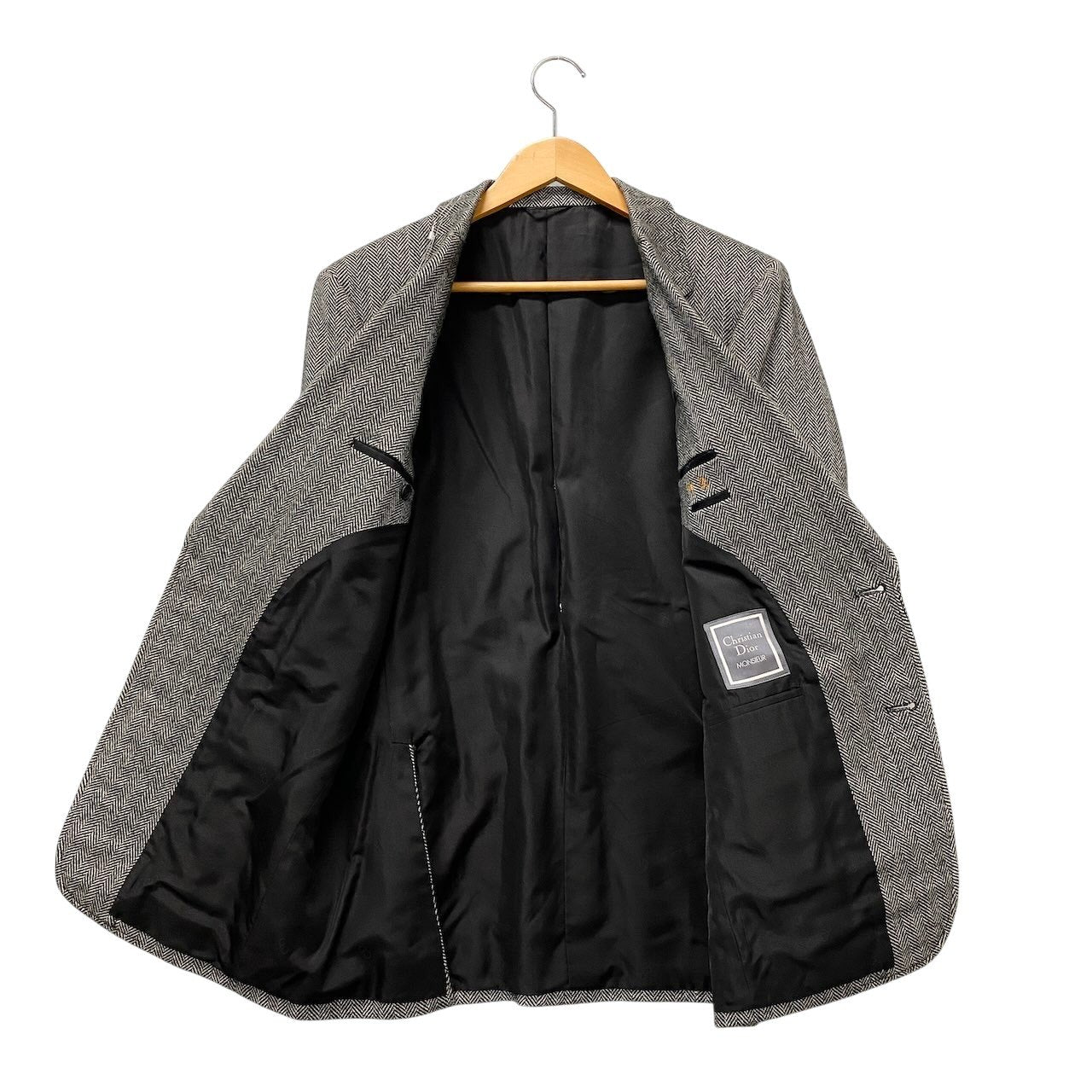 85g5 Christian Dior クリスチャンディオール テーラードジャケット カシミヤウールジャケット オールド ヘリンボーン ホワイト ブラック メンズ 男性用u02t