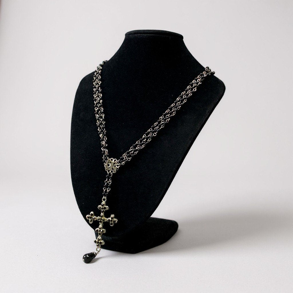 a6 DOLCE&GABBANA ドルチェアンドガッパーナ ビジュークロスネックレス ロザリオ DGロゴ シルバー ブラック レディースk02i