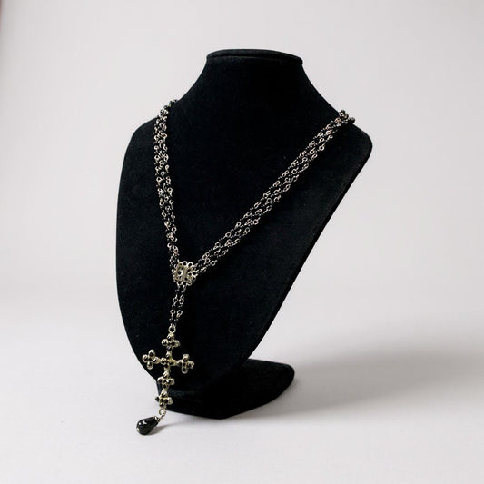 a6 DOLCE&GABBANA ドルチェアンドガッパーナ ビジュークロスネックレス ロザリオ DGロゴ シルバー ブラック レディースk02i