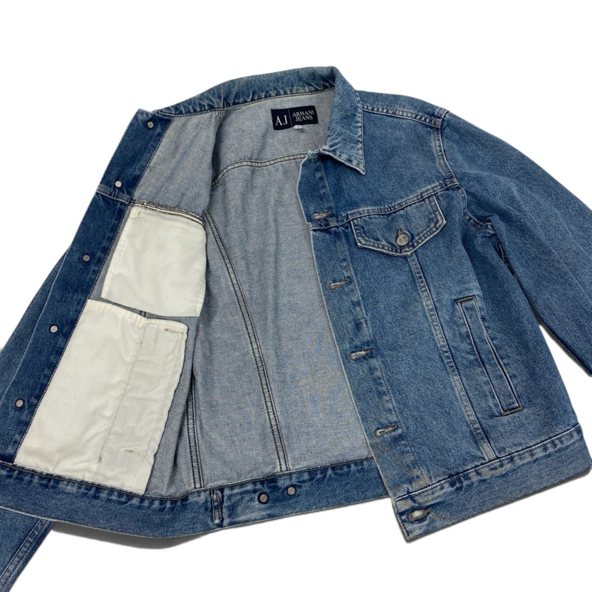 67j5 ARMANI JEANS アルマーニジーンズ 90's アーカイブ デニムジャケット メタルボタン イタリア製 50サイズ インディゴ コットン100％ メンズ 男性用u02t