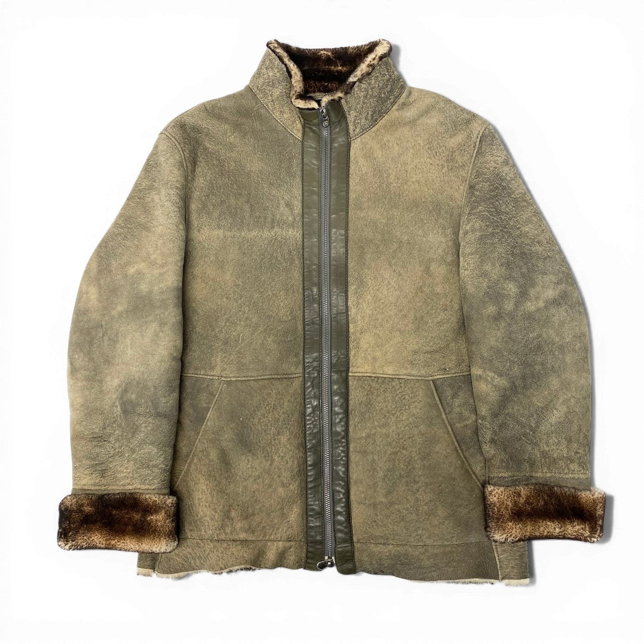 57d5 ARMANI COLLEZIONI アルマーニ コレッツォーニ リアルムートンジャケット サイズ50 グレー シープスキン 羊革 Real Mouton Jackett18r