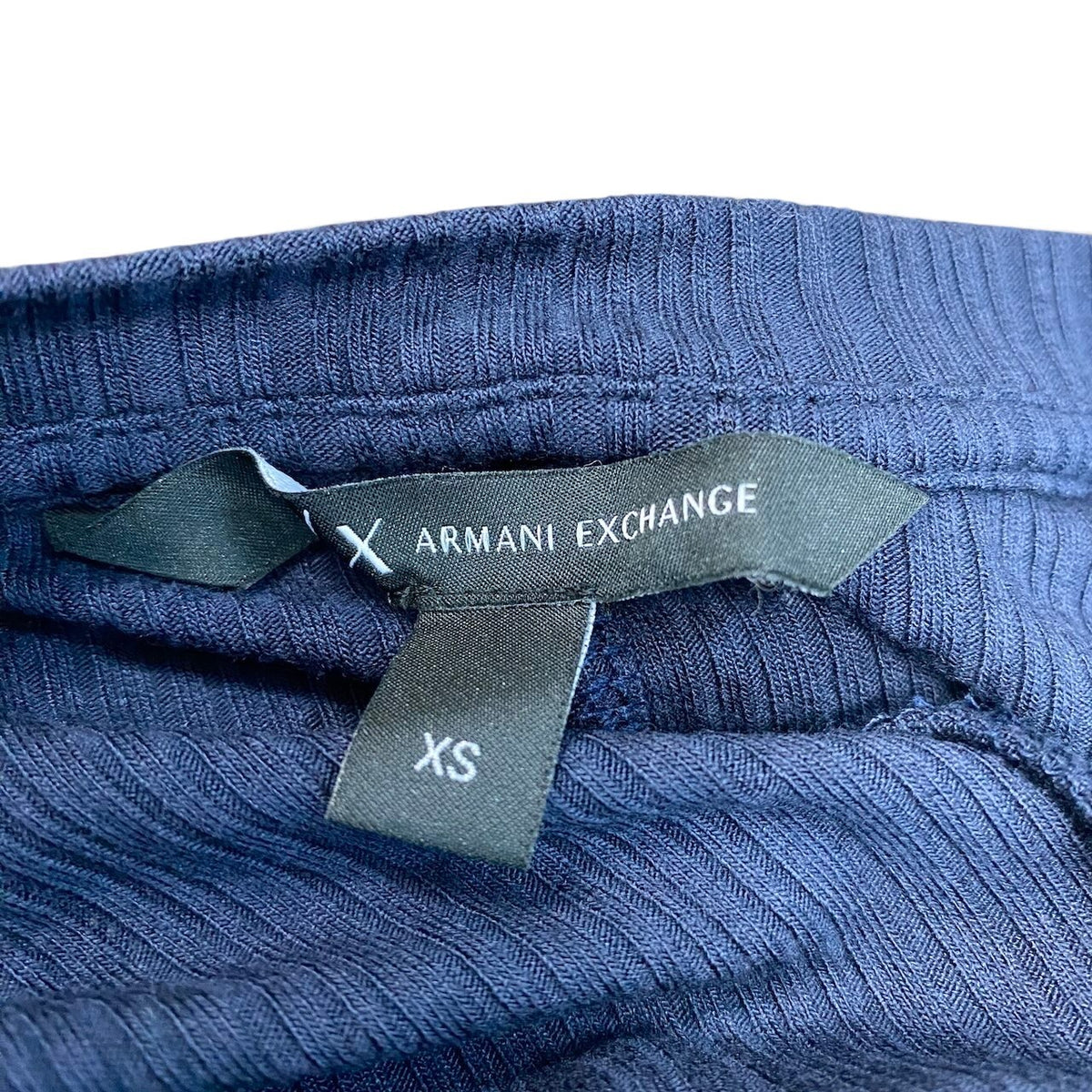 20j22 ARMANI EXCHANGE アルマーニエクスチェンジ シャーリング加工 長袖ワンピース ロングスリーブ ドレス ロゴプレート XS ネイビー レディースo07t