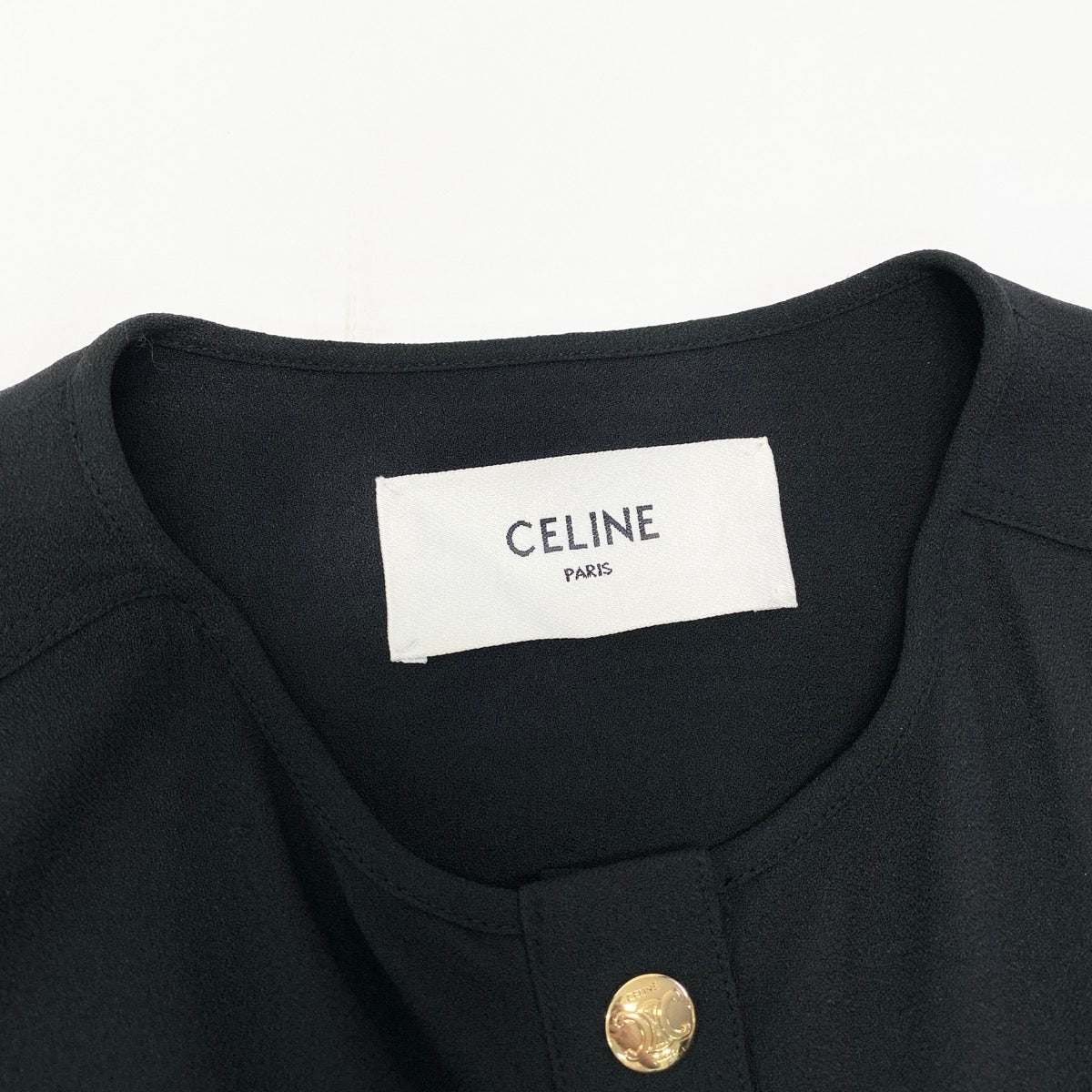 11e27 CELINE セリーヌ 23ss アーミードレス フレアスリーブワンピース 金ボタン 2R59G865C サイズ34 ブラック レディース 女性用u02t