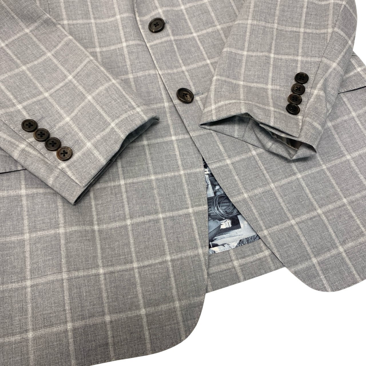 13c5 Paul Smith ポールスミス The Byard ライン シングルスーツ セットアップ レダ生地 M グレー チェック ウール メンズu02t