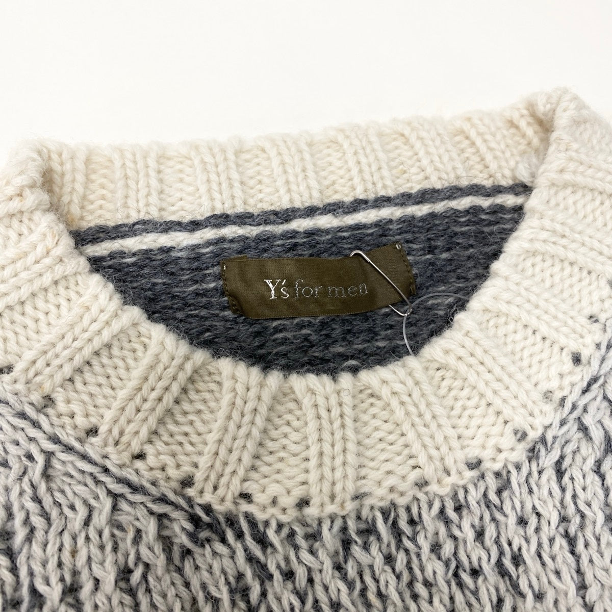 Af25 Y's Yohji Yamamoto ワイズ ヨウジヤマモト ロングスリーブニットセーター トップス 日本製 3サイズ グレー アイボリー ウール100％ メンズ 男性用o07t