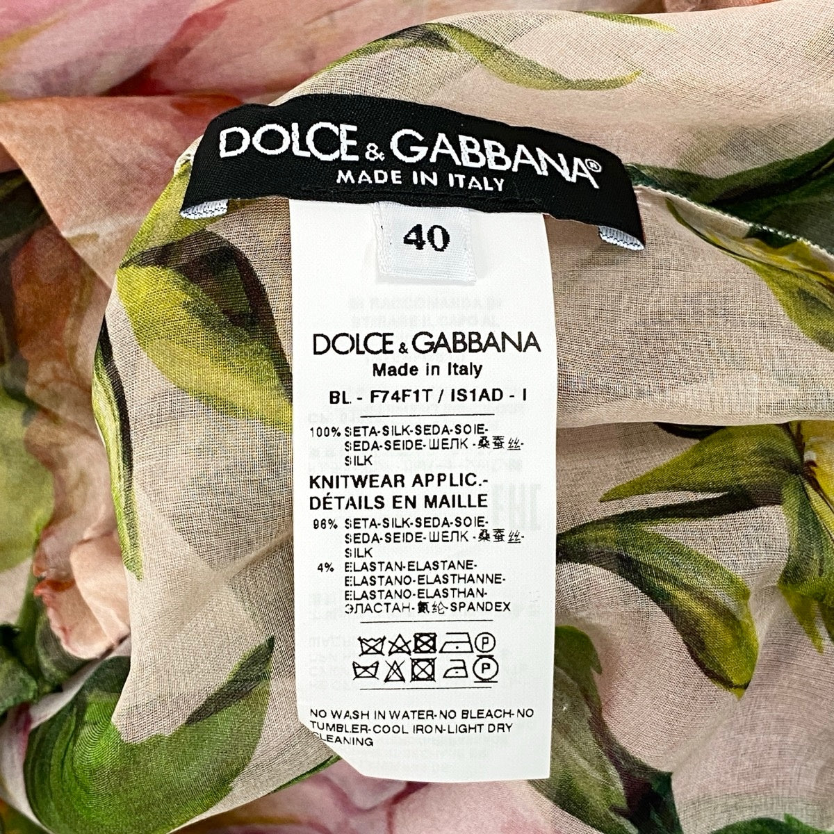 Eg10 DOLCE&GABBANA ドルチェアンドガッパーナ 花柄 シースルーブラウス クロップド丈 サイズ40 ピンク シルク100％ レディースk02i
