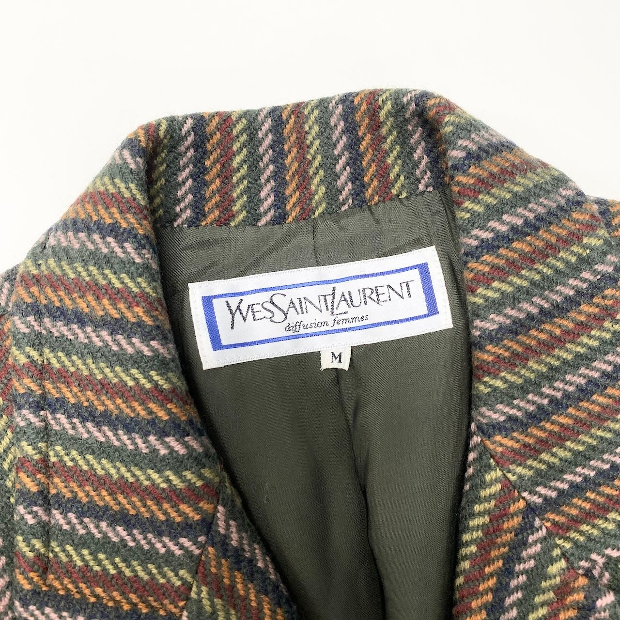 13f15 YVES SAINT LAURENT イヴサンローラン テーラードジャケット ストライプ柄 刺繍 サイズＭ マルチカラー ウール100％ レディース女性用u02t