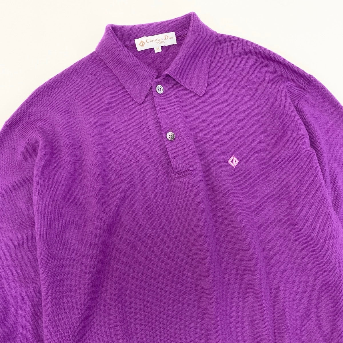 Eg8 Christian Dior SPORTS クリスチャンディオール ロングスリーブ ニットポロシャツ CDロゴ サイズM パープル ウール100％ メンズ 紳士服o07t