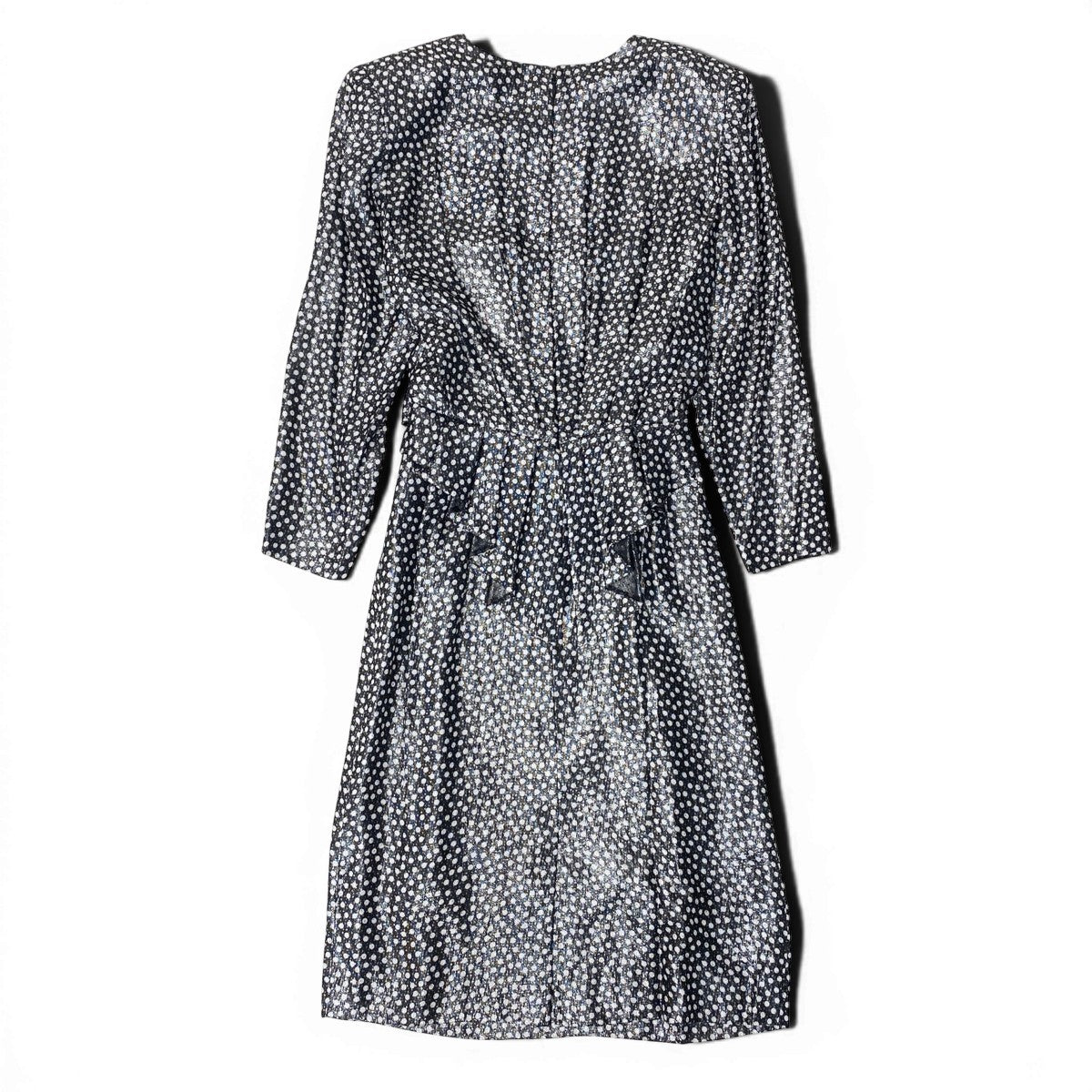 28f15 Christian Dior クリスチャンディオール ロングワンピース ウエストリボン ドット柄 11サイズ ブラック ホワイト レディース 女性用u02t