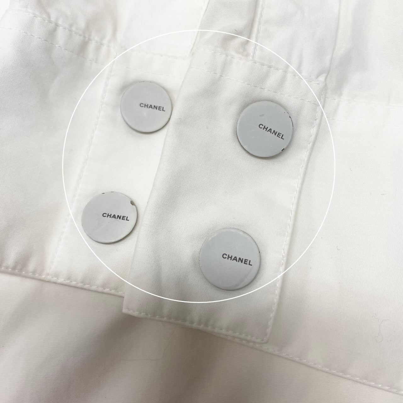 Cf26 CHANEL シャネル 長袖シャツ ロングシャツ ボタンロゴ キルティング フランス製 コットンシャツ レディース女性用 40 ホワイト 綿100％u02t