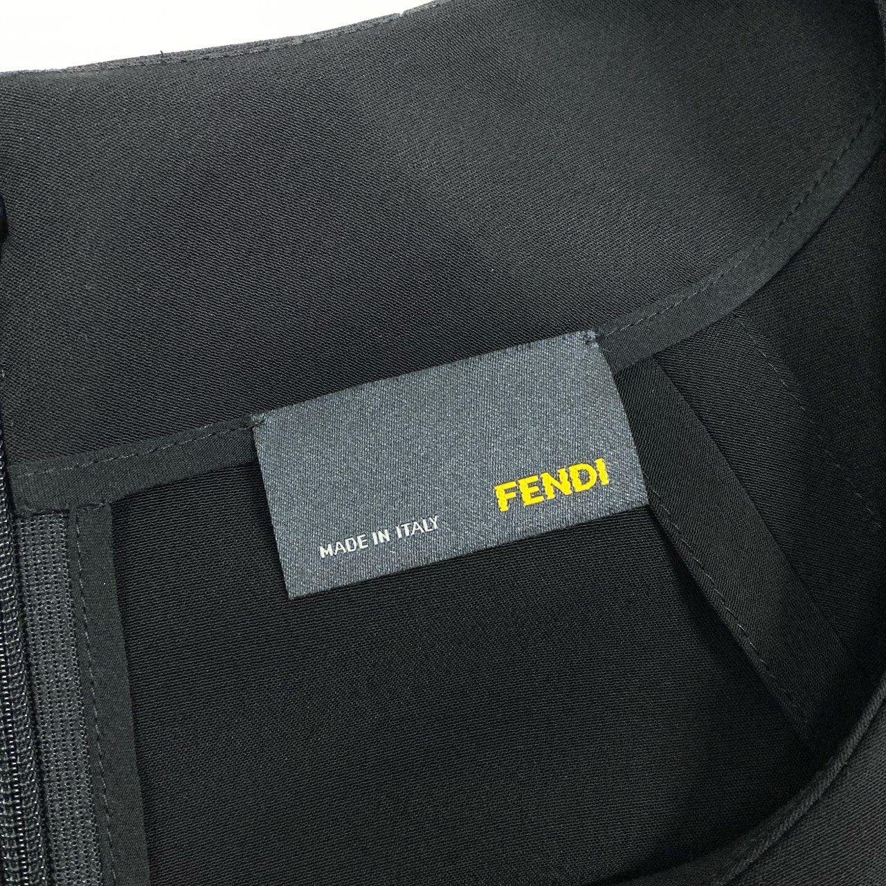 13b10 FENDI フェンディ デザインスリーブ 長袖ワンピース トップス FD8335 46 ブラック レディースu02t