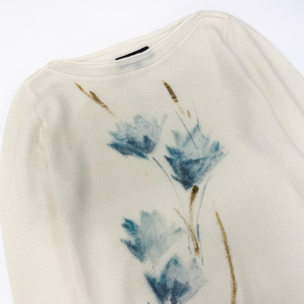 6l25 Loro Piana ロロピアーナ カシミヤニット ニットセーター ロングスリーブ 花柄 42サイズ アイボリー カシミヤ100％ レディースu02t