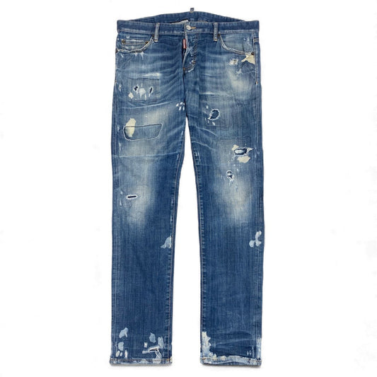 39L15 DSQUARED2 ディースクエアード Slim Jean スリムデニム クラッシュデニム ダメージ リペア加工 S71LD0240 S30342 50サイズ インディゴ メンズo07t