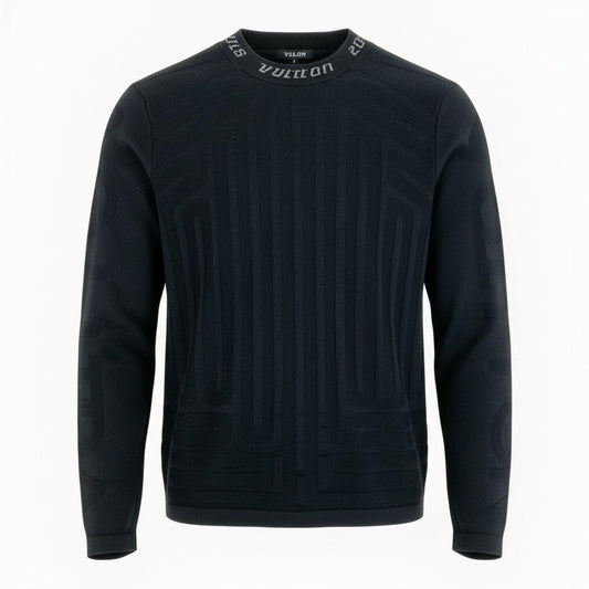 20a26 LOUIS VUITTON ルイヴィトン LVネックロゴ クルーネックセーター バックLVロゴ ニットセーター Lサイズ ブラック メンズo07t