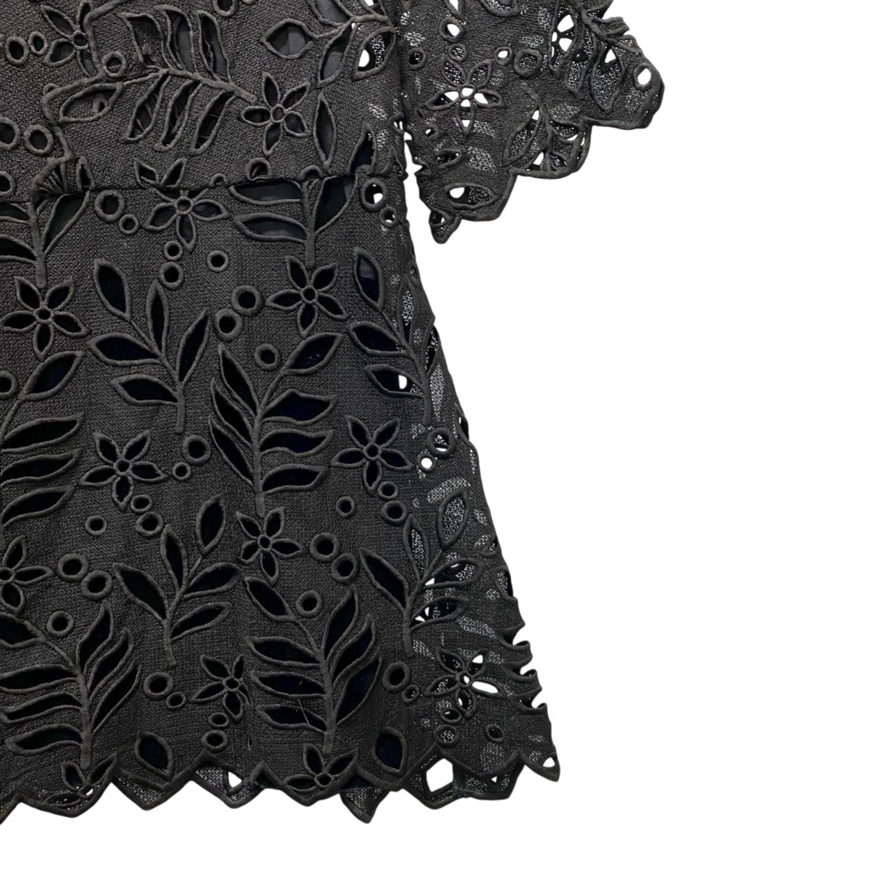 87c6 【美品】SeeByChloe シーバイクロエ 花柄レースワンピース 異素材切替 ベロア 36サイズ ブラック ポリエステル100％ レディース 女性用u02t