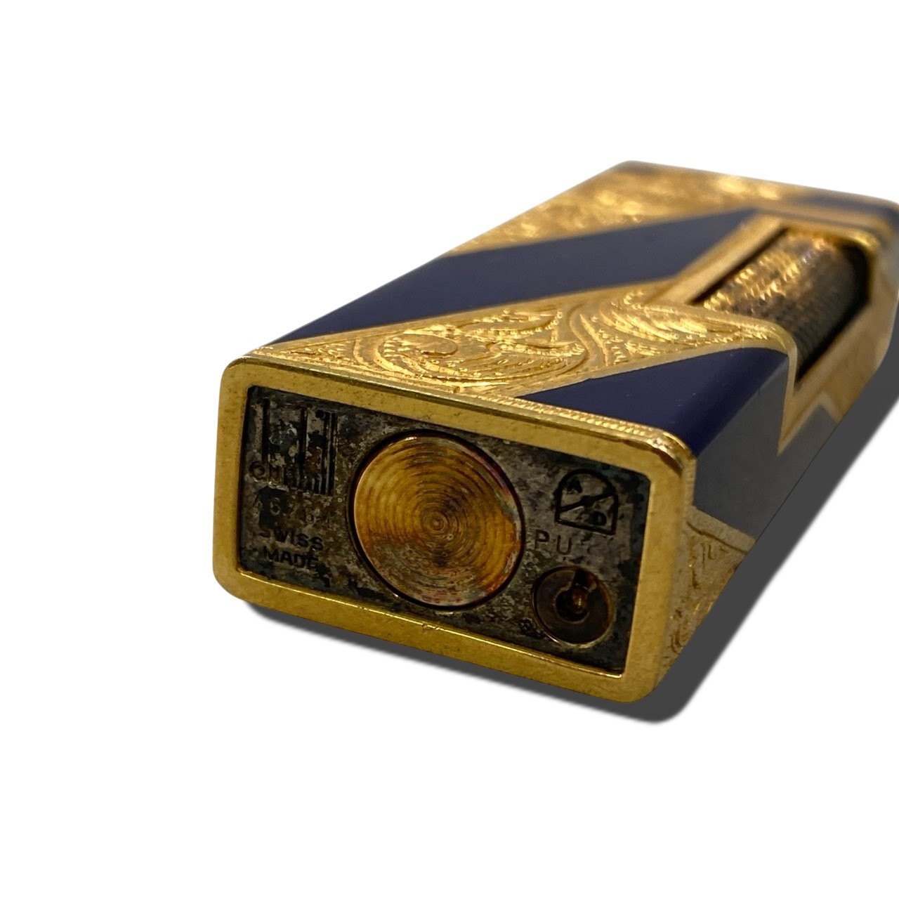 Dunhill ダンヒル ROY KING ロイキング ライター 喫煙具 ローラーガスライター 装飾 火花確認 ゴールド ネイビーo07t