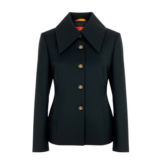 28k6《美品》 Vivienne Westwood RED LABEL ヴィヴィアンウエストウッド レッドレーベル オーブボタン カシミヤブレンド Aライン ジャケット 1 ブラックt18r