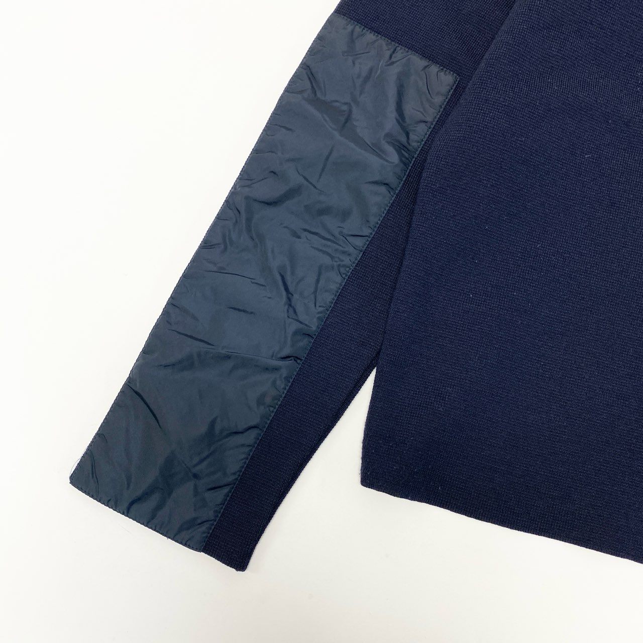 63a28 PRADA SPORT プラダ スポーツ ハーフジップ ニットセーター ハイネック 胸ポケット プルオーバー 50サイズ ネイビー メンズ 男性用o07t