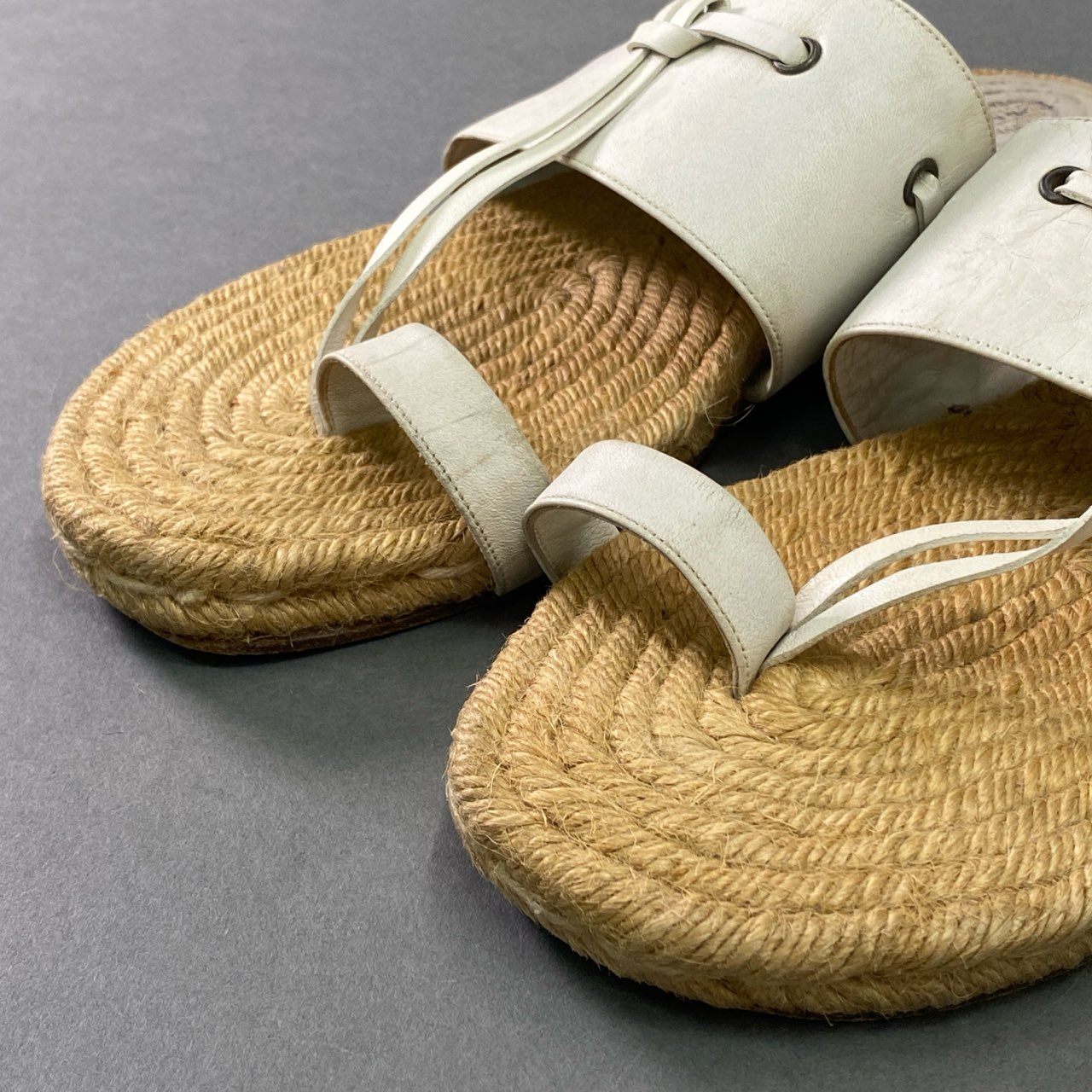 7b7 HERMES エルメス エスパドリーユ トング フラットサンダル leather メンズ 43 ホワイト