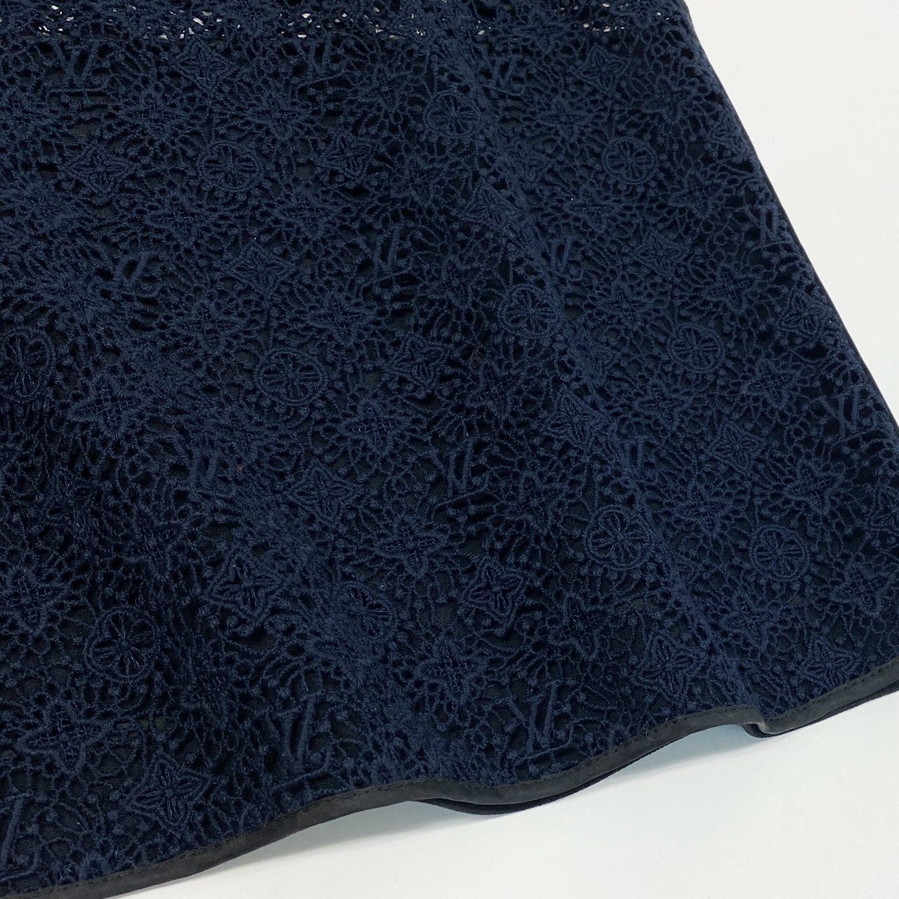 Eb19 LOUIS VUITTON ルイヴィトン モノグラム レースカットソー ショートスリーブ トップス 総柄 切替デザイン レディース Monogram Lace Top サイズ36 ネイビー ブラックt18r