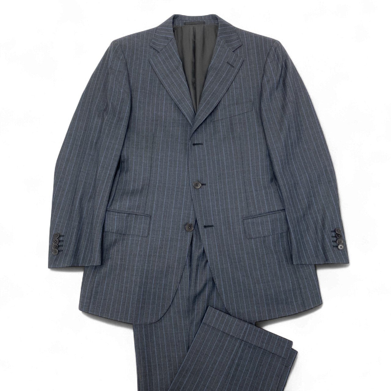 17k9 Ermenegildo Zegna エルメネジルドゼニア su misura スミズーラ TROFEO セットアップ スーツ ジャケット パンツ ストライプ ビジネス フォーマル 48 グレー ウール メンズo07t