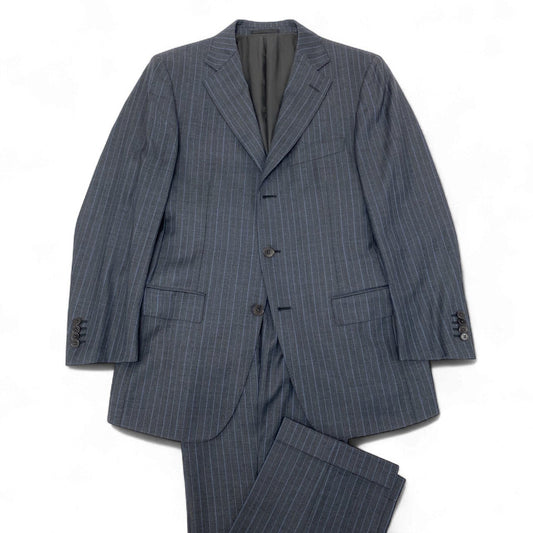 17k9 Ermenegildo Zegna エルメネジルドゼニア su misura スミズーラ TROFEO セットアップ スーツ ジャケット パンツ ストライプ ビジネス フォーマル 48 グレー ウール メンズo07t