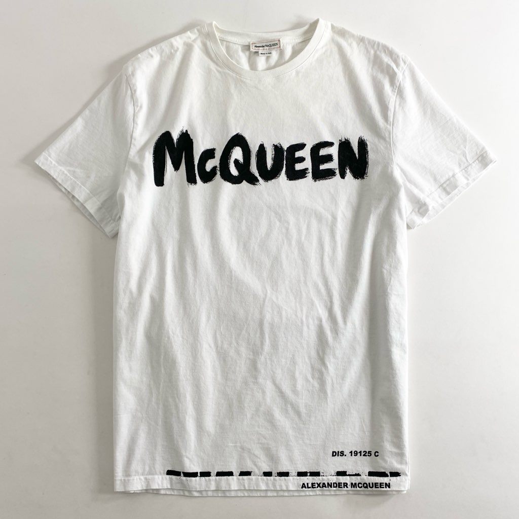 83h27 イタリア製 ALEXANDER McQUEEN アレキサンダーマックイーン 半袖Tシャツ カットソー トップス ペイントロゴ 622104 M ホワイト コットン100％ メンズ 紳士服