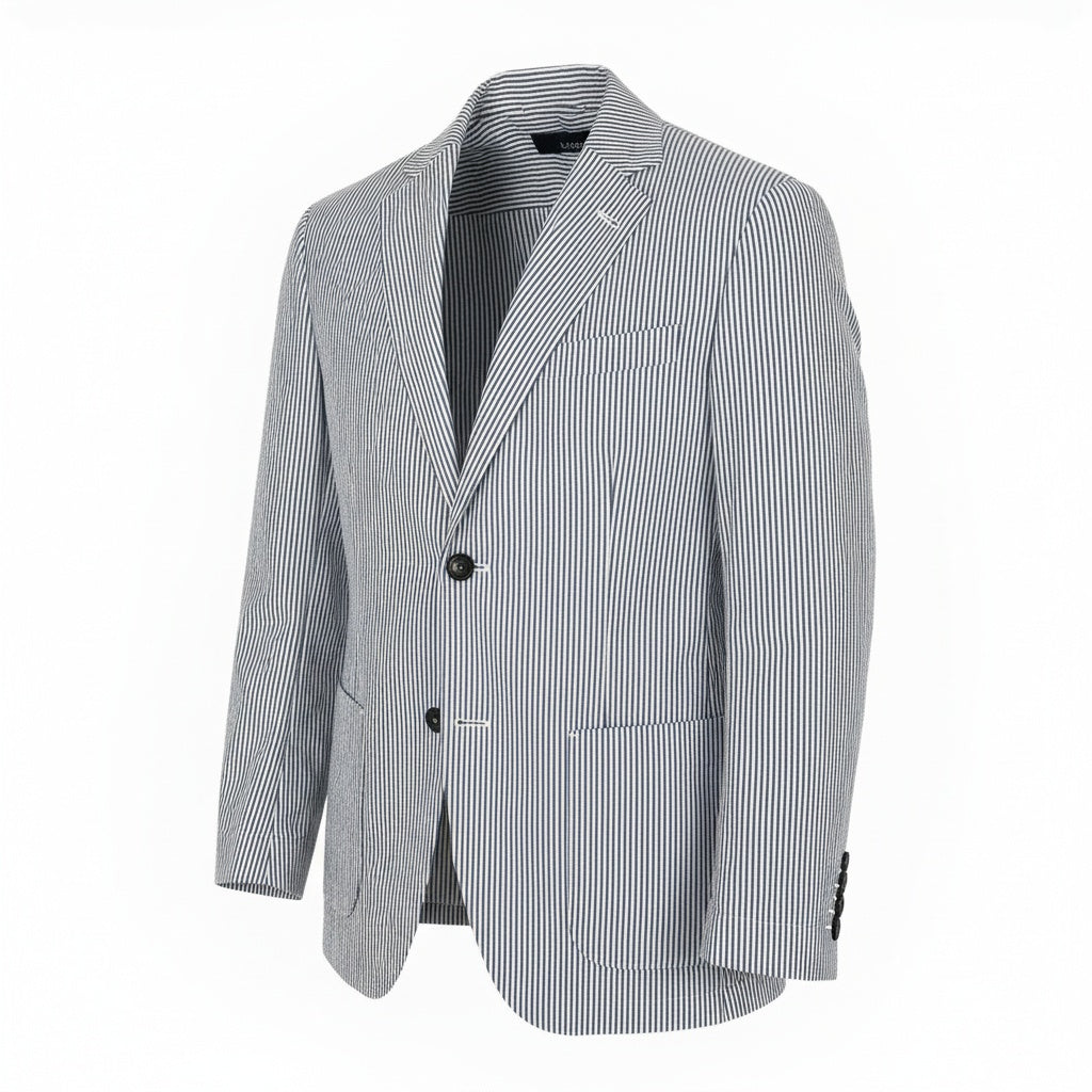 22a23 LARDINI ラルディーニ テーラードジャケット サマージャケット シアサッカー S ブルー ホワイト ストライプ メンズu02t