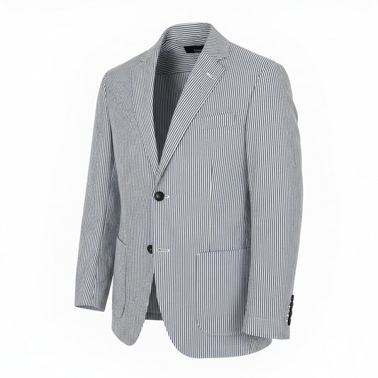 22a23 LARDINI ラルディーニ テーラードジャケット サマージャケット シアサッカー S ブルー ホワイト ストライプ メンズu02t