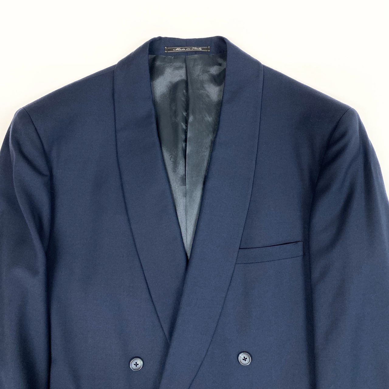 37a19 【美品】 GIANNI VERSACE ジャンニ ヴェルサーチ セットアップスーツ ダブルブレスト フォーマル テーラードジャケット タックパンツ イタリア製 メンズ 紳士服 サイズ50 ネイビー ウール100％u02t