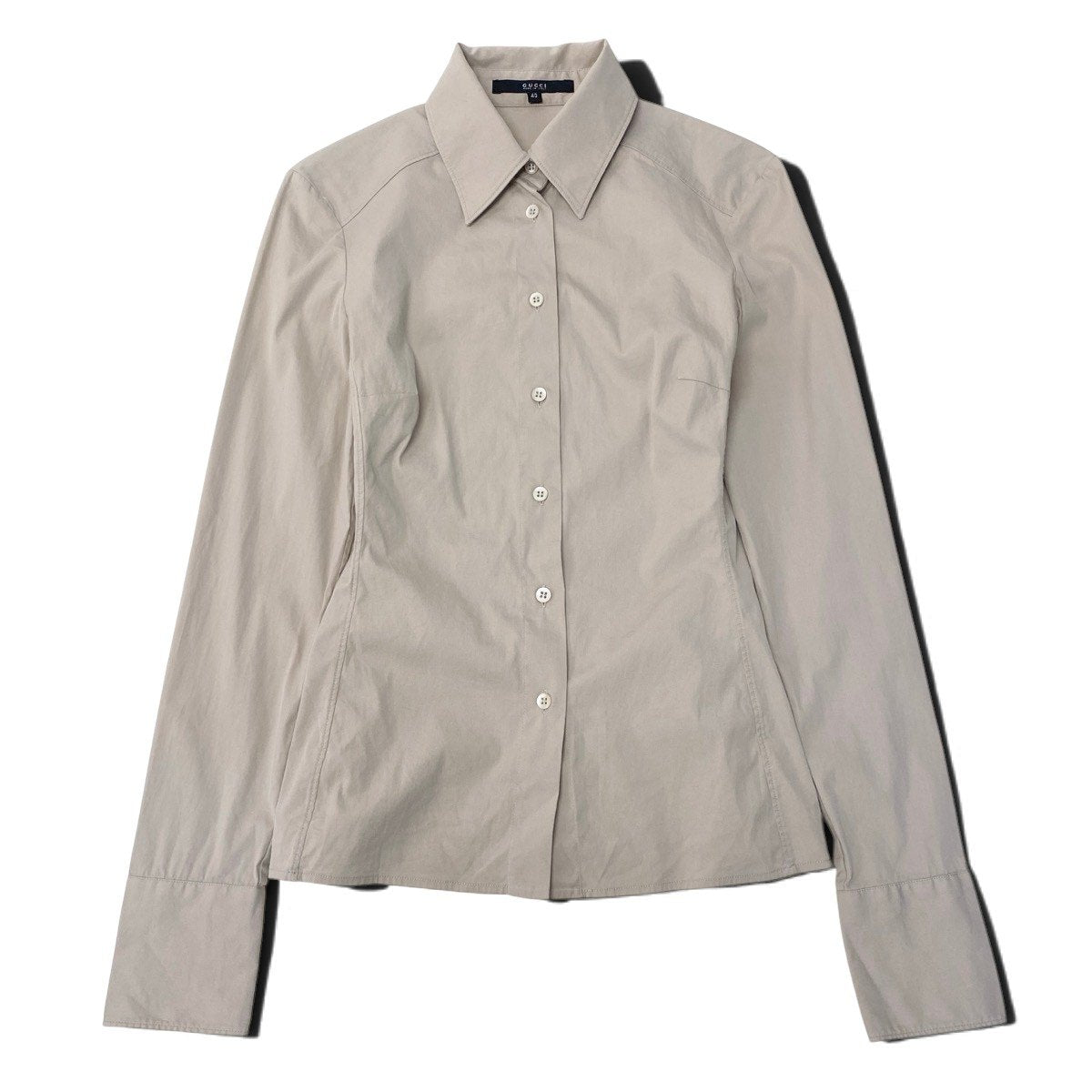 Ei27 GUCCI グッチ 2002 トムフォード期 Y2K 長袖シャツ ウエストダーツ イタリア製 40 ベージュ コットン レディースo07t