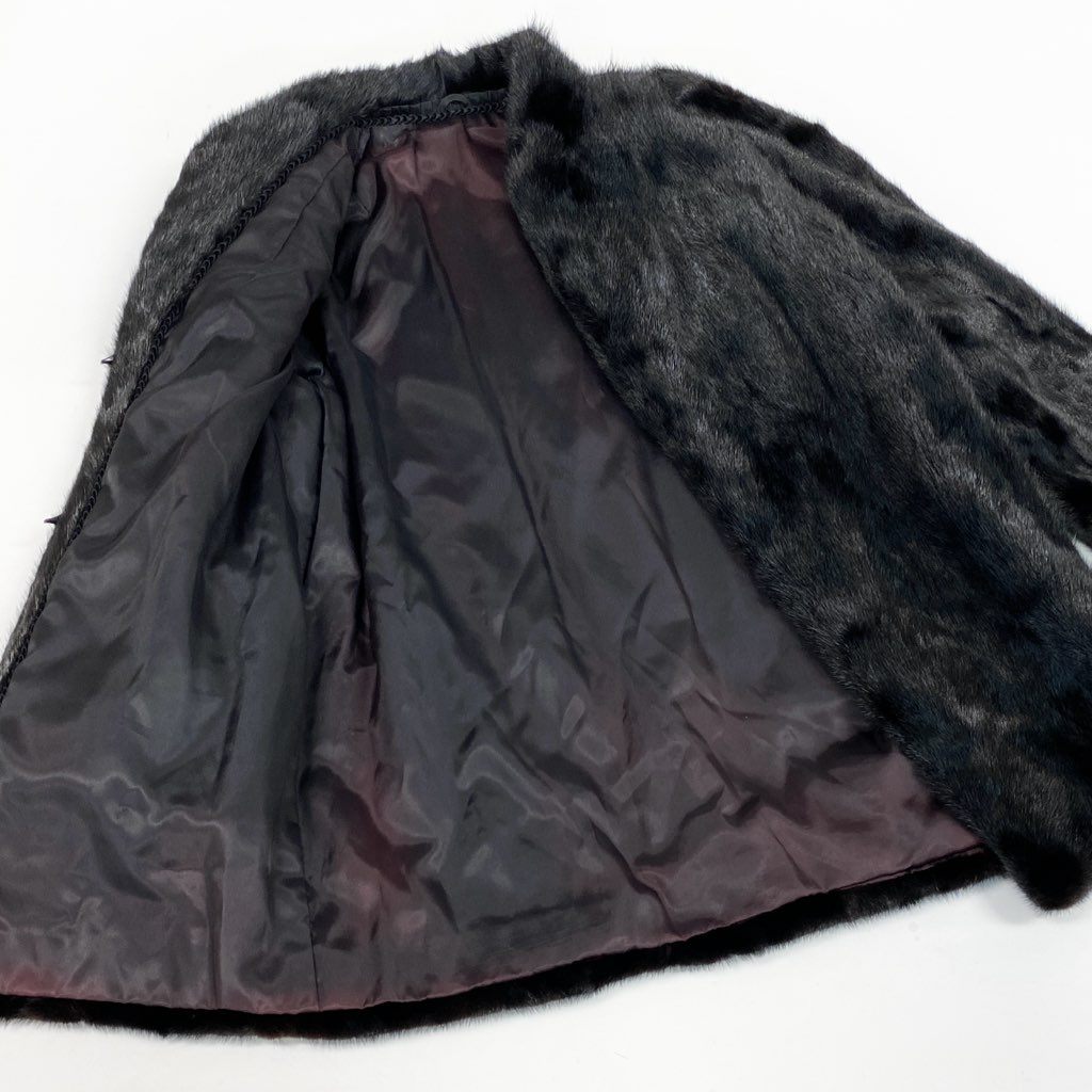 72L15 SAGA MINK サガミンク 金サガ ダークミンク ロングコート サイズF ブラック 最高級本毛皮 MINK FUR ポケット有t18r