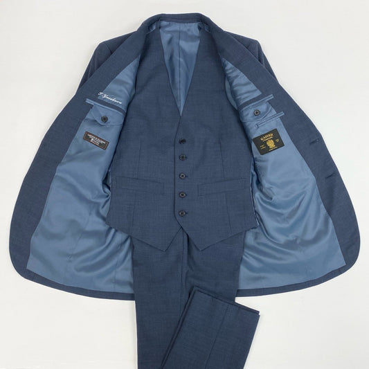 57j17 GINZA GLOBAL STYLE ギンザグローバルスタイル スーツセットアップ 3ピース 高級ライン KAISER シングルスーツ ネイビー メンズu02t