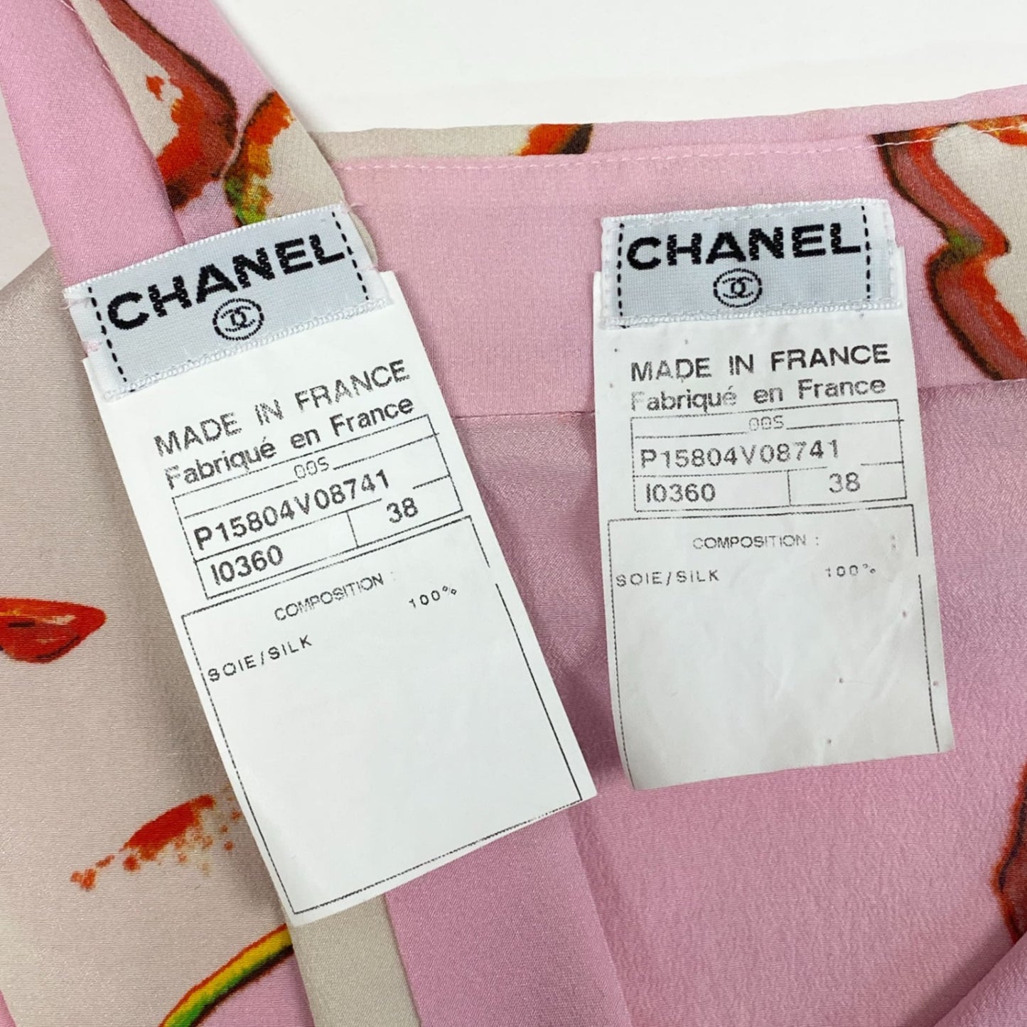 b23 CHANEL シャネル 1999年 99P ネクタイ付き ノースリーブ シルクブラウス サイズ38 ピンク シルク100％ レディース トップスta1