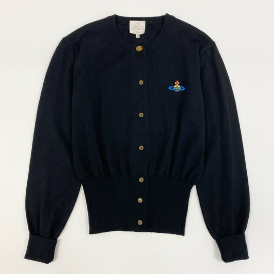 82f24 Vivienne Westwood GOLD LABEL ヴィヴィアンウエストウッド ゴールドレーベル イタリア製 オーブ刺繍 長袖ニット カーディガン 羽織 Mサイズ ブラック ウール レディース