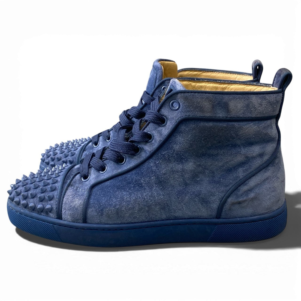 1a5 Christian Louboutin クリスチャンルブタン Lou spikes ハイカットスニーカー スタッズ スウェード  41 1/2サイズ ネイビー レザー メンズk02i