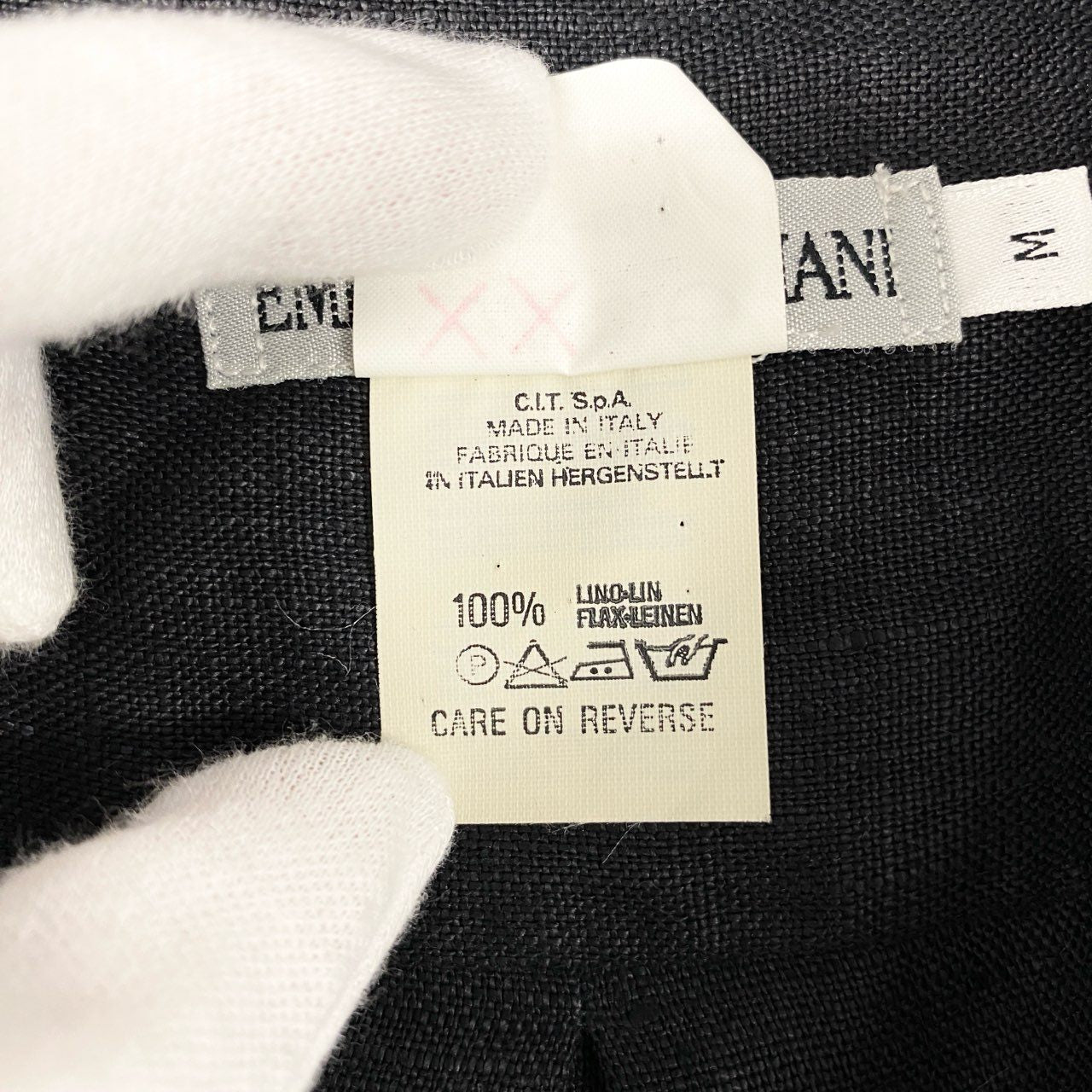 32i9 EMPORIO ARMANI エンポリオアルマーニ 半袖ポロシャツ  リネンシャツ ハーフジップアップ 90’s～00’s old メンズ 男性用 M ブラック リネン100％u02t