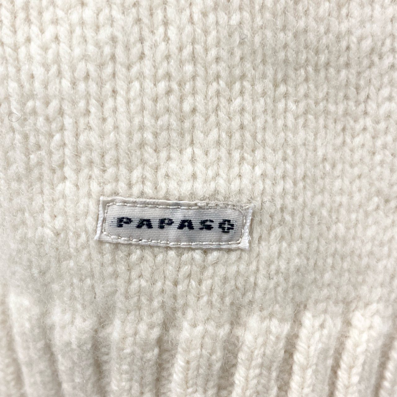 73c13 Papas パパス ヘチマ襟 プルオーバー ニット セーター トップス S クリーム カシミヤ混ウール メンズu02t
