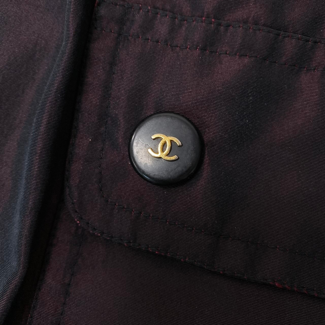 Cf9 CHANEL シャネル ヴィンテージ ココボタン シルクタフタコート Vintage CC Silk Taffeta Coat ボルドーt18r