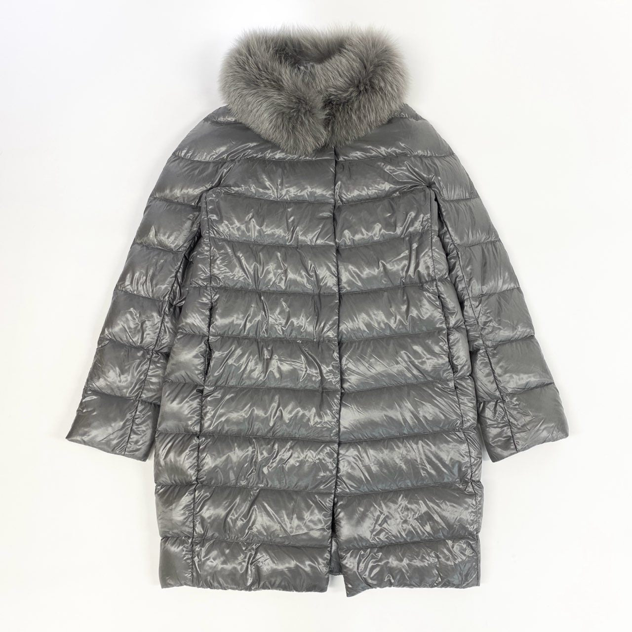 75j29 HERNO ヘルノ ロング ダウンコート アウター フォックスファー着脱可 21633DP 12017 2000 42サイズ グレー レディースu02t