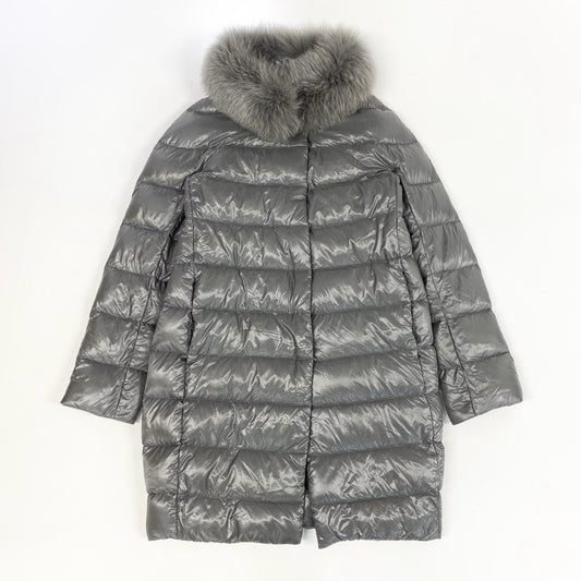 75j29 HERNO ヘルノ ロング ダウンコート アウター フォックスファー着脱可 21633DP 12017 2000 42サイズ グレー レディースu02t