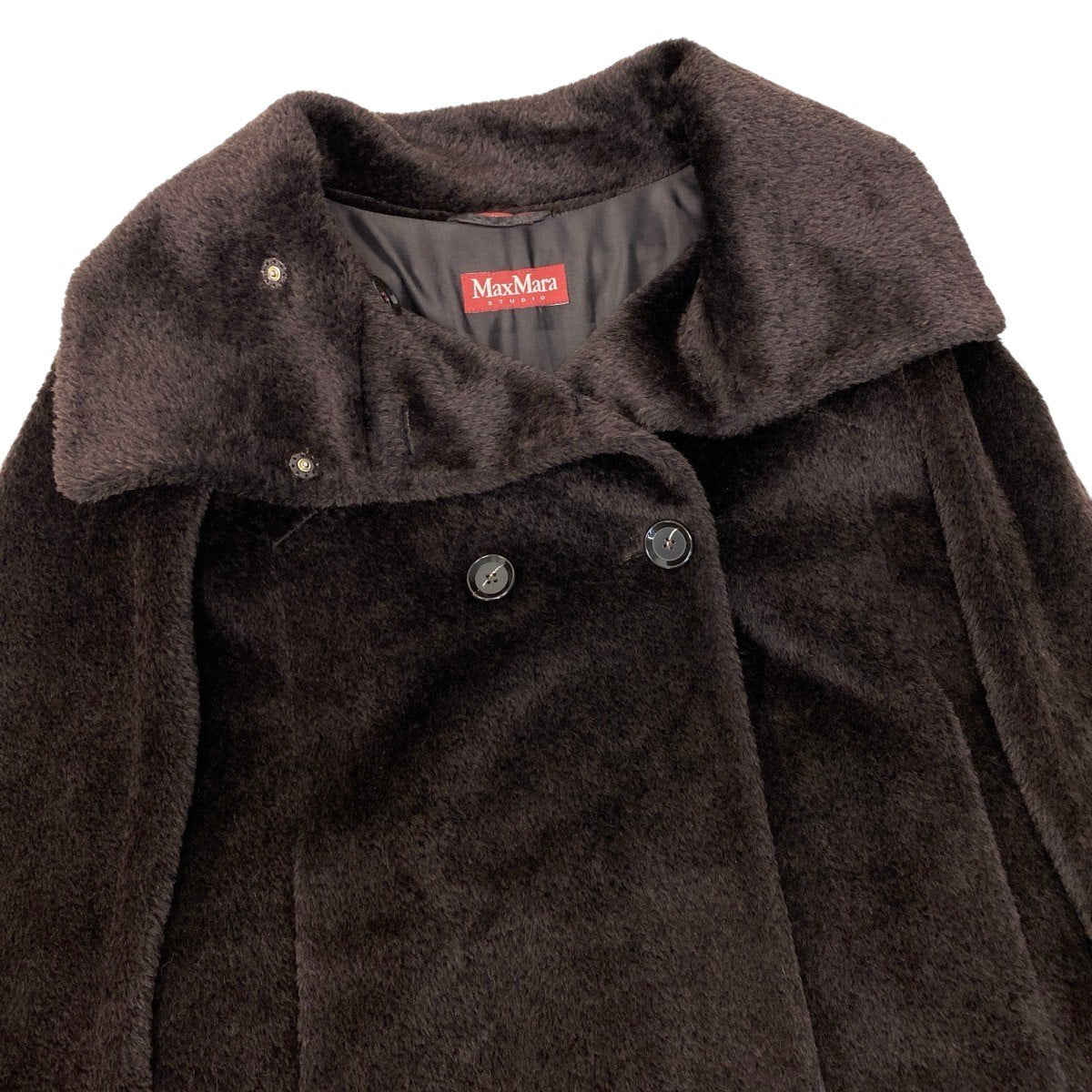 7g15【美品】 MaxMara マックスマーラ スタンドカラーコート ボリュームネック ダブルブレスト アルパカ混 サイズ40 ブラウン レディース 女性用u02t